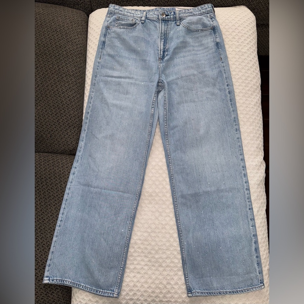 rag & bone Lori Mid Rise Wide Leg Rhinestone Denim Jean Light Wash Jewel Size 28 - Picture 3 of 14